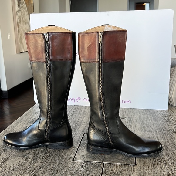 Designer Frye The Frye Company black/brown 7B cowboy riding boots - Picture 10 of 16